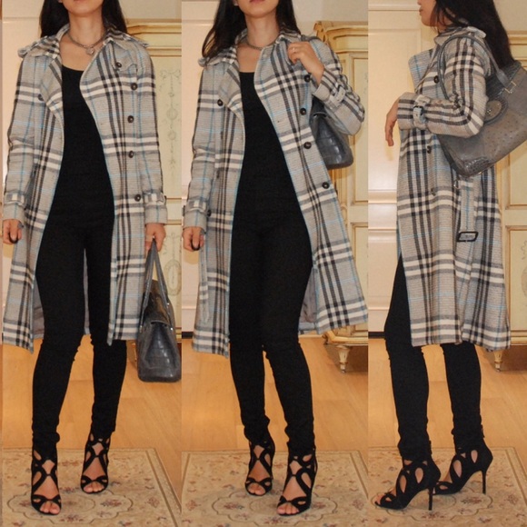BURBERRY COAT plaid double-breasted trench coat S/US 4